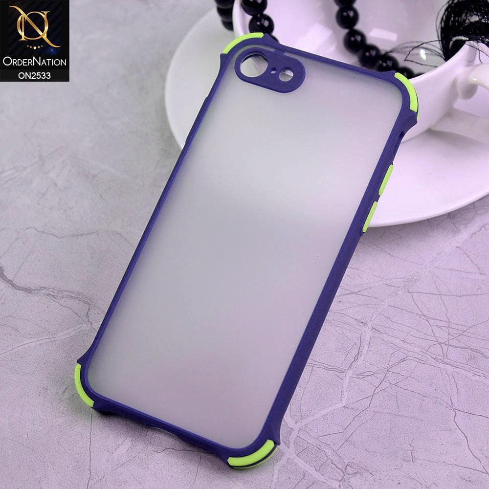 iPhone SE 2020 Cover - Blue - Semi Transparent Matte Shockproof Camera Ring Protection Case