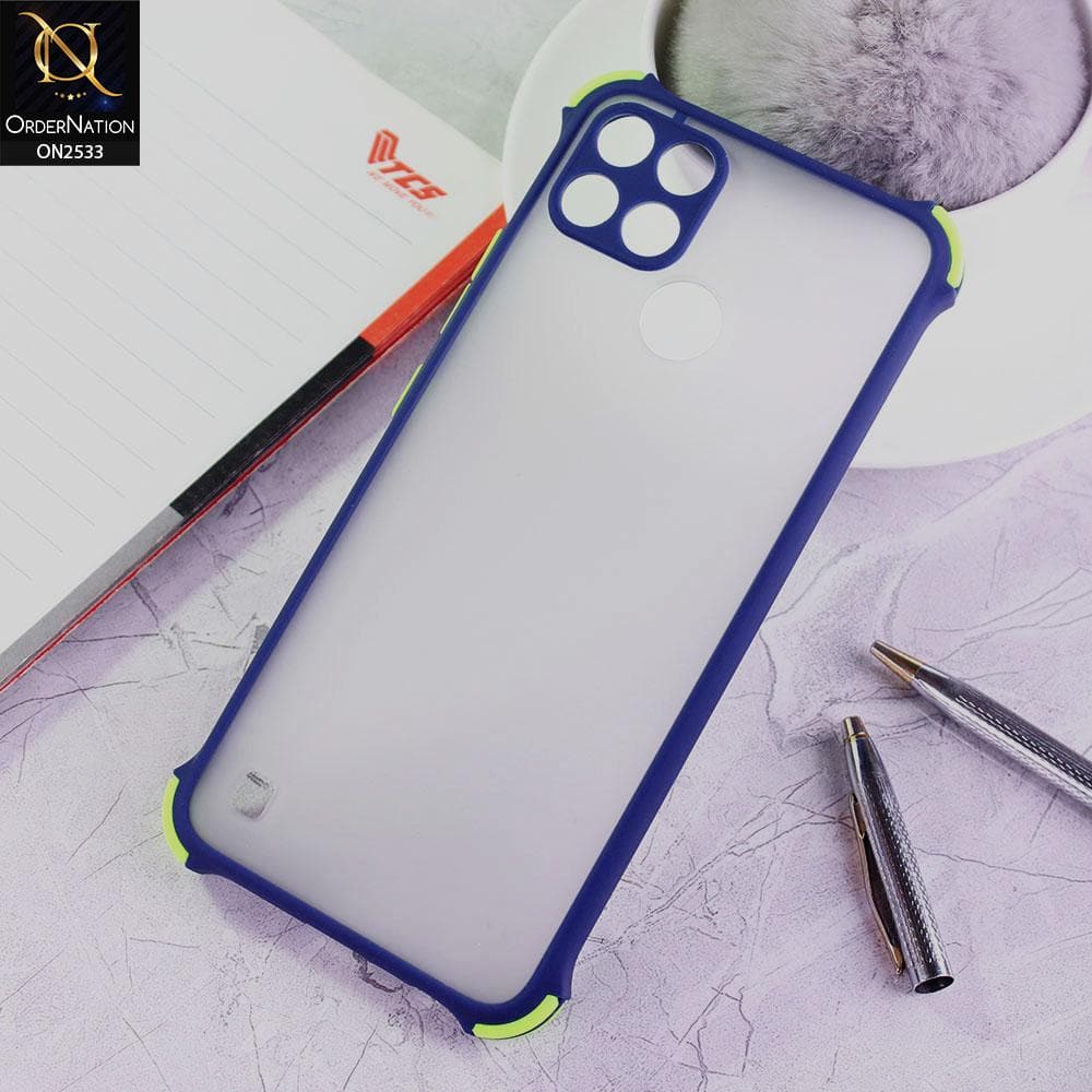Realme C25Y Cover - Blue - Semi Transparent Matte Shockproof Camera Ring Protection Case