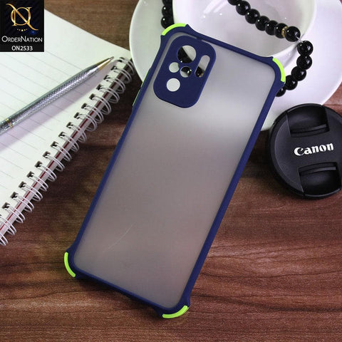 Xiaomi Redmi Note 10S Cover - Blue - Semi Transparent Matte Shockproof Camera Ring Protection Case