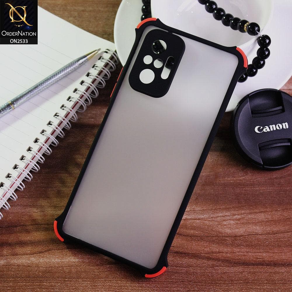 Xiaomi Redmi Note 10 Pro Cover - Black - Semi Transparent Matte Shockproof Camera Ring Protection Case