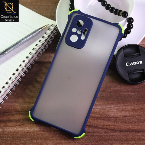 Xiaomi Redmi Note 10 Pro Cover - Blue - Semi Transparent Matte Shockproof Camera Ring Protection Case