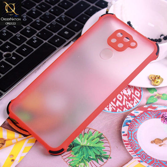 Xiaomi Redmi Note 9 Cover - Red - Semi Transparent Matte Shockproof Camera Ring Protection Case