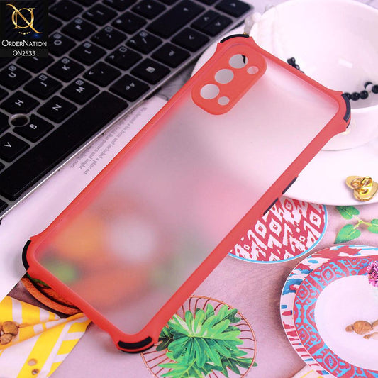 Oppo Reno 4 Cover - Red - Semi Transparent Matte Shockproof Camera Ring Protection Case