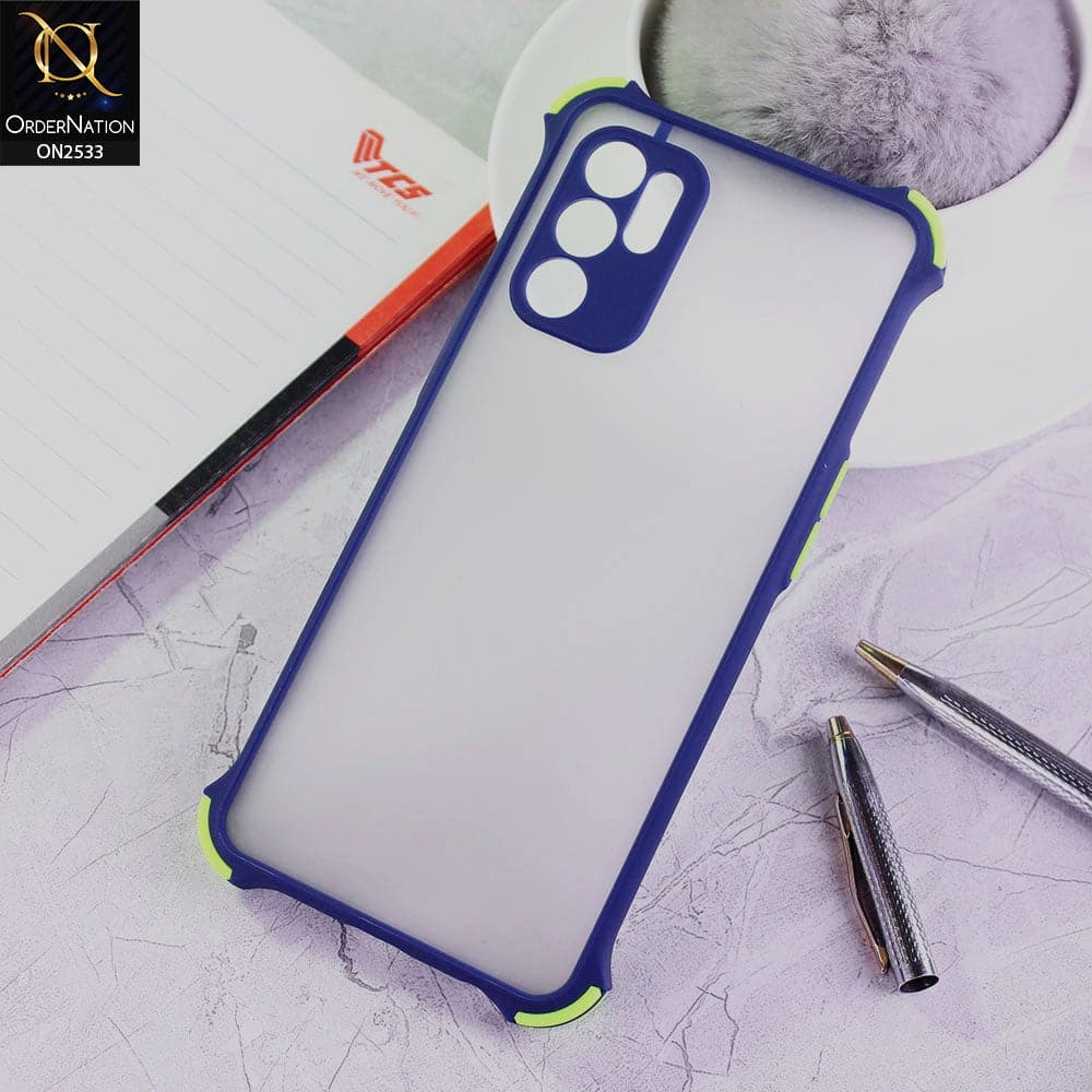 Oppo Reno 6 Cover - Blue - Semi Transparent Matte Shockproof Camera Ring Protection Case