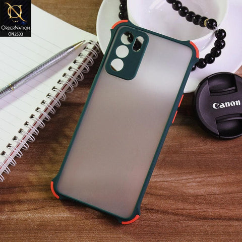 Oppo Reno 6 5G Cover - Dark Green - Semi Transparent Matte Shockproof Camera Ring Protection Case