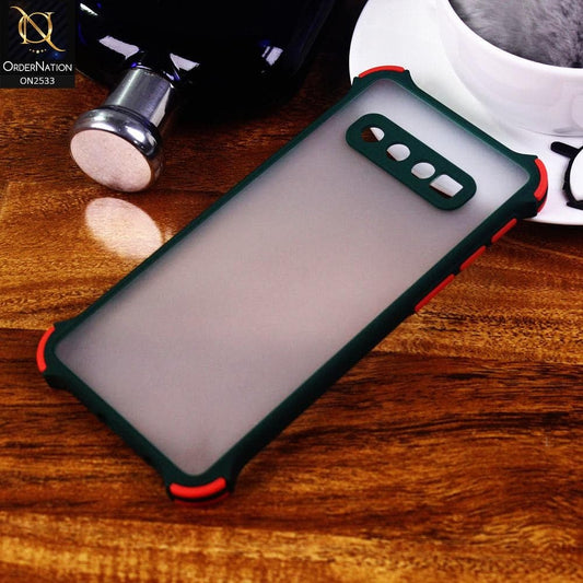 Samsung Galaxy S10 Cover - Dark Green - Semi Transparent Matte Shockproof Camera Ring Protection Case