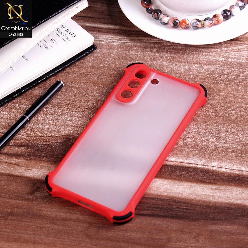 Samsung Galaxy S21 5G - Red - Semi Transparent Matte Shockproof Camera Ring Protection Case