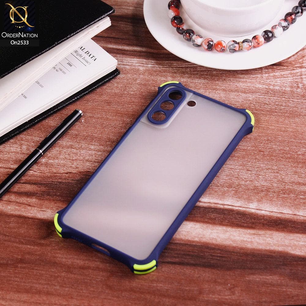 Samsung Galaxy S21 Plus 5G - Blue - Semi Transparent Matte Shockproof Camera Ring Protection Case