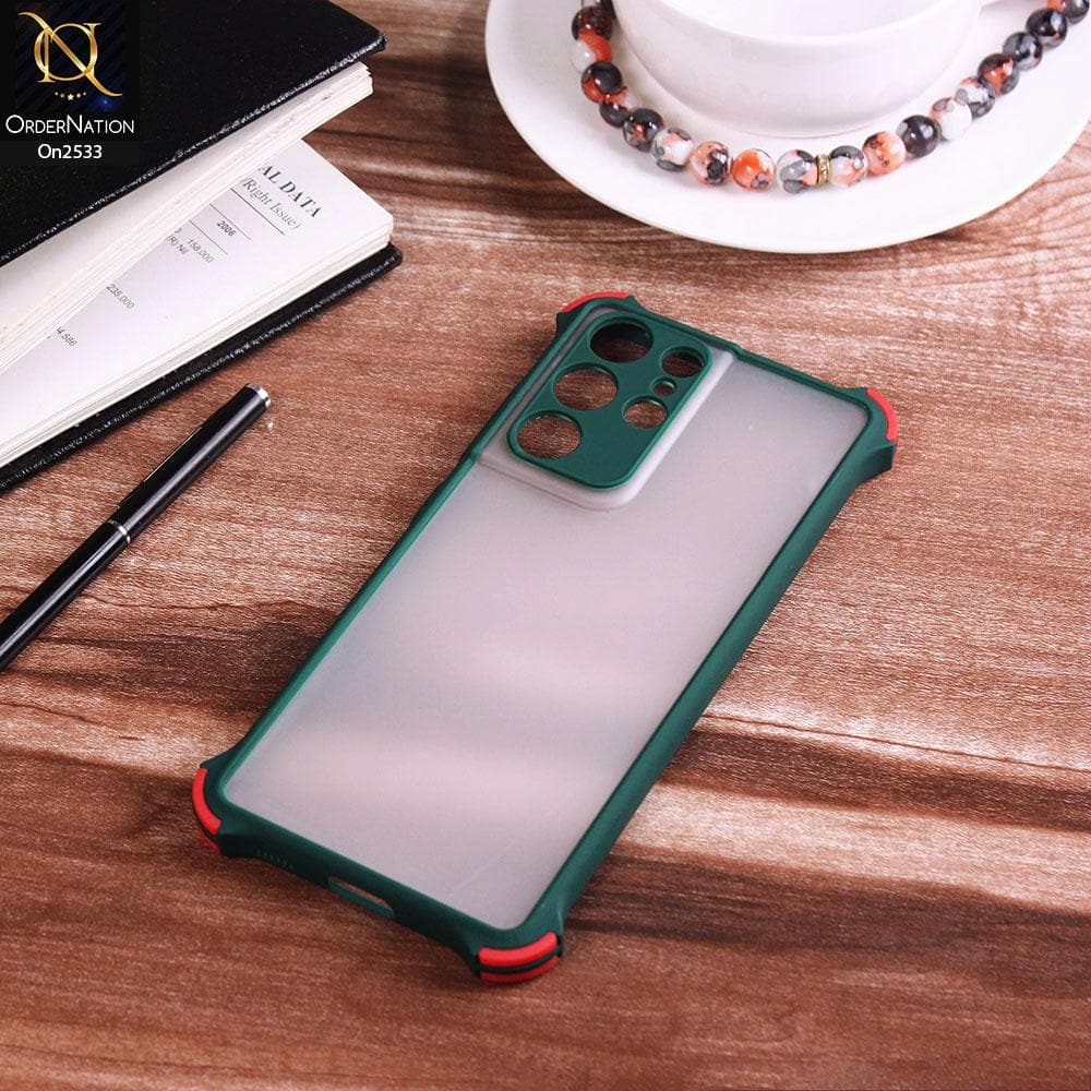 Samsung Galaxy S21 Ultra 5G - Dark Green - Semi Transparent Matte Shockproof Camera Ring Protection Case