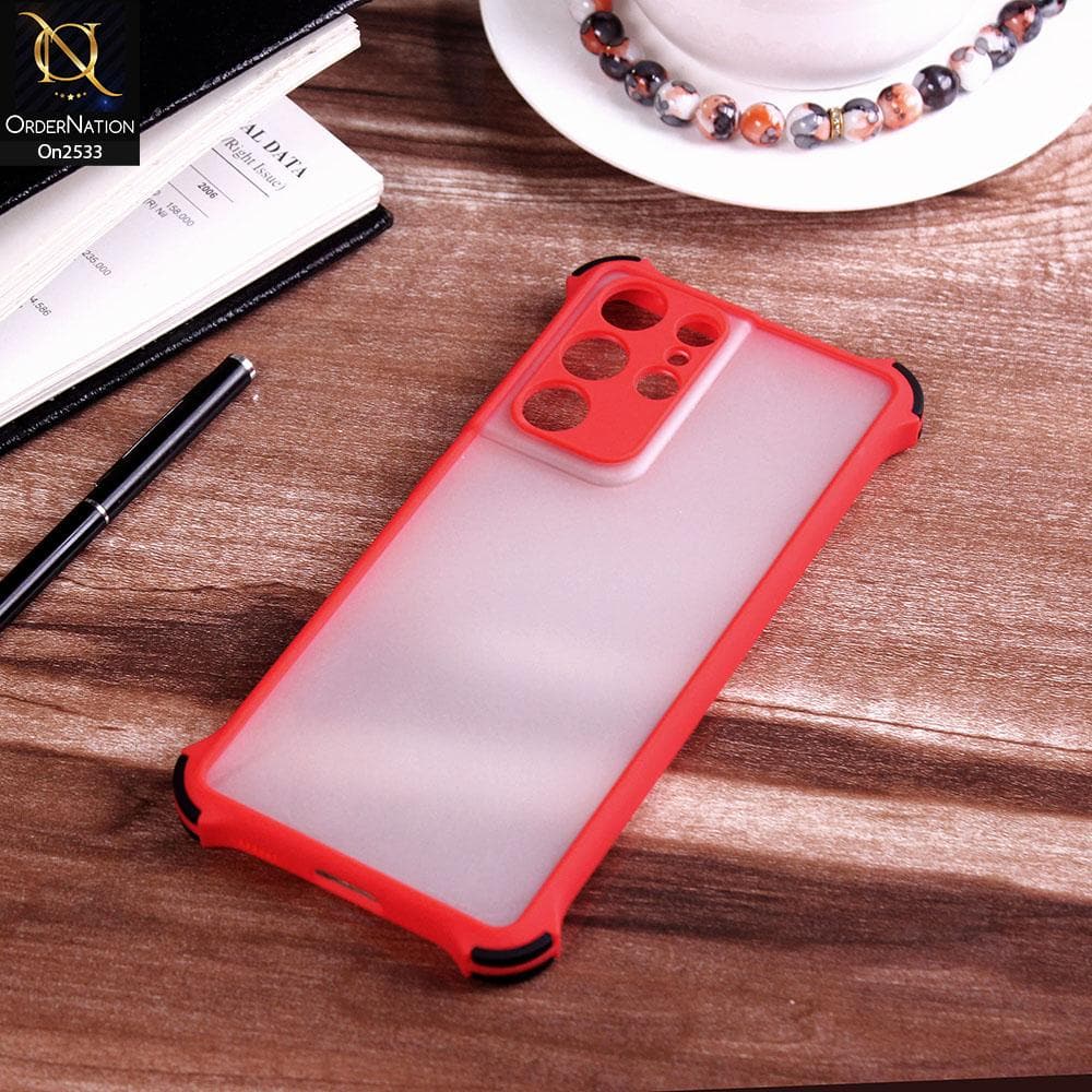 Samsung Galaxy S21 Ultra 5G - Red - Semi Transparent Matte Shockproof Camera Ring Protection Case
