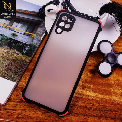 Samsung Galaxy A12 Cover - Black - Semi Transparent Matte Shockproof Camera Ring Protection Case