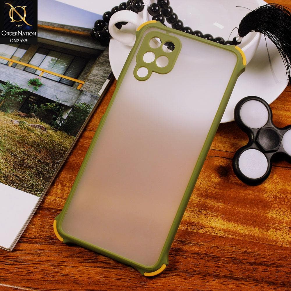 Samsung Galaxy A12 Cover - Light Green - Semi Transparent Matte Shockproof Camera Ring Protection Case