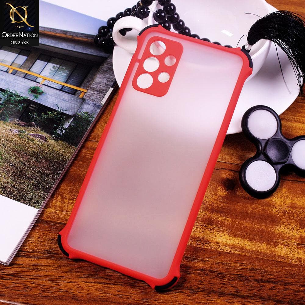 Samsung Galaxy A32 4G Cover - Red - Semi Transparent Matte Shockproof Camera Ring Protection Case