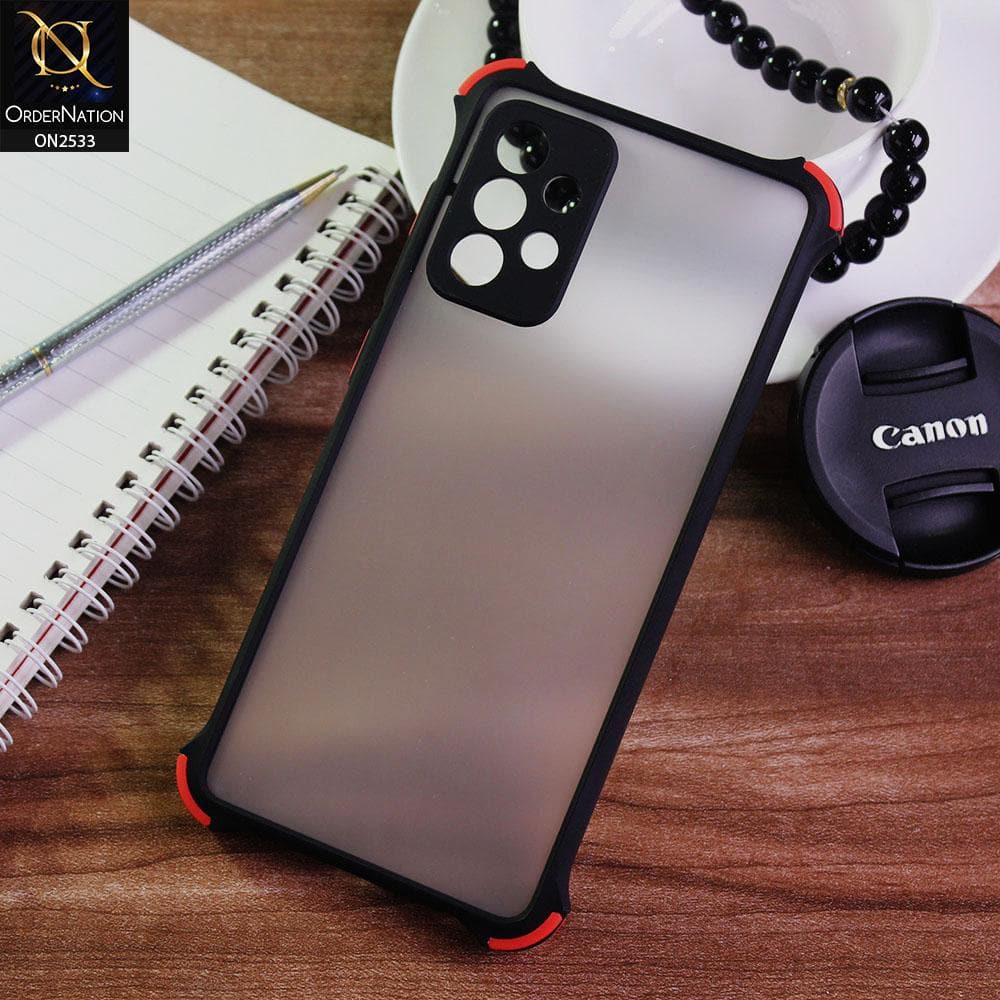 Samsung Galaxy A72 Cover - Black - Semi Transparent Matte Shockproof Camera Ring Protection Case