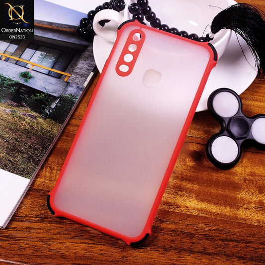 Vivo Y12 Cover - Red - Semi Transparent Matte Shockproof Camera Ring Protection Case