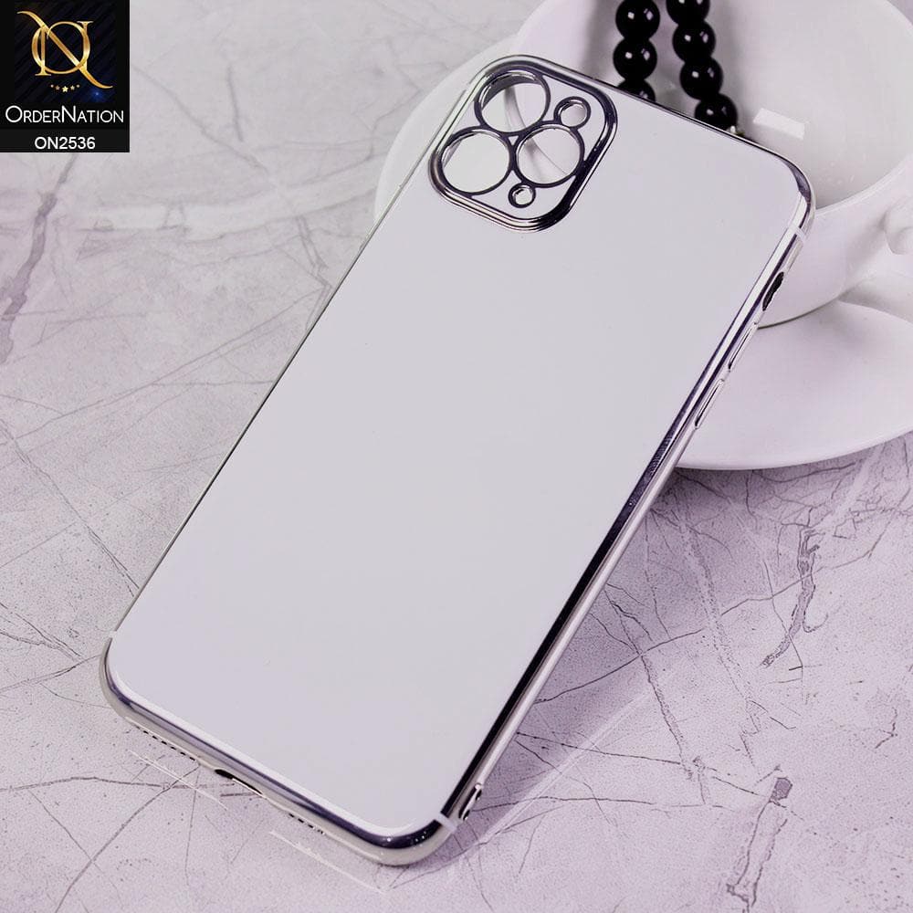 iPhone 11 Pro Max Cover - White - Glossy Shine Electroplated Soft Border Case