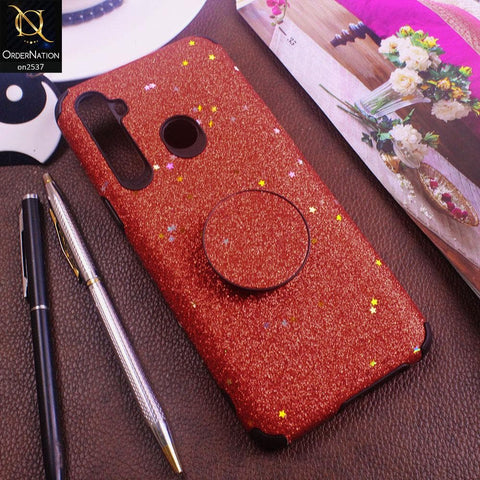 Realme 5 - Red - Soft Girlish Glitter Texture Case with Mobile Holder