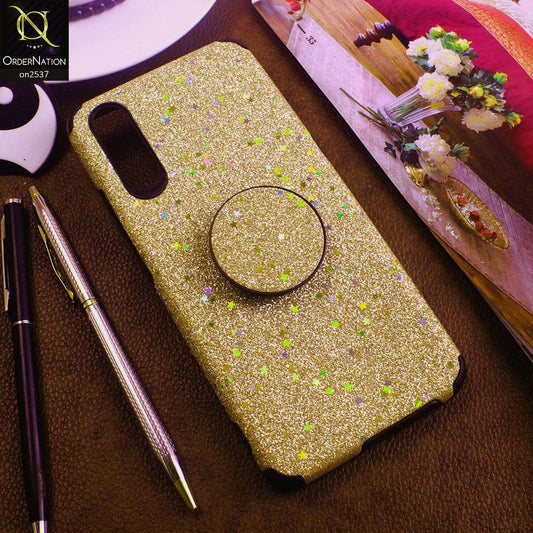 Vivo S1 - Golden - Soft Girlish Glitter Texture Case with Mobile Holder