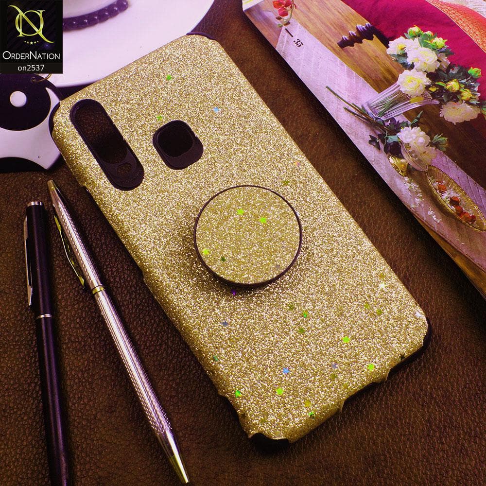 Vivo Y15 - Golden - Soft Girlish Glitter Texture Case with Mobile Holder