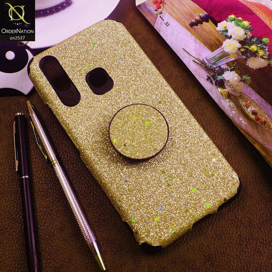 Vivo Y17 - Golden - Soft Girlish Glitter Texture Case with Mobile Holder