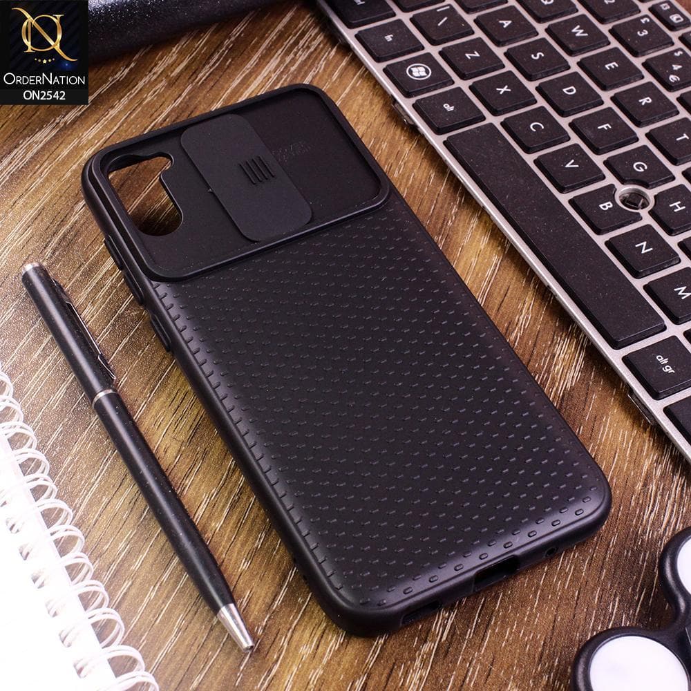 Samsung Galaxy M11 Cover - Black - New Style Dotted Texture Camera Slider Back Soft Case