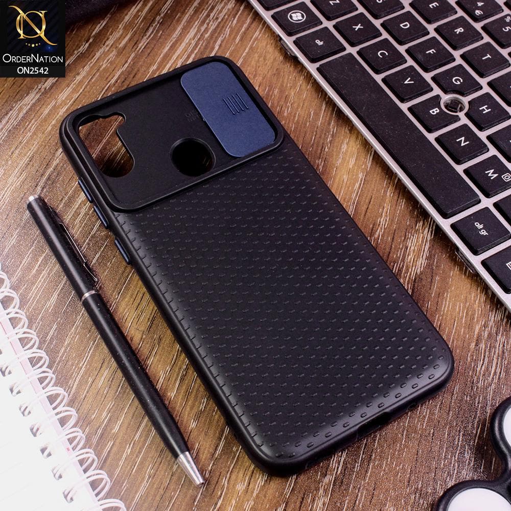 Samsung Galaxy A11 Cover - Blue - New Style Dotted Texture Camera Slider Back Soft Case
