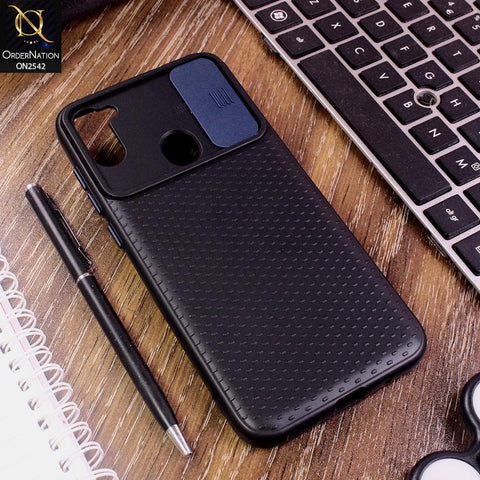 Samsung Galaxy A11 Cover - Blue - New Style Dotted Texture Camera Slider Back Soft Case