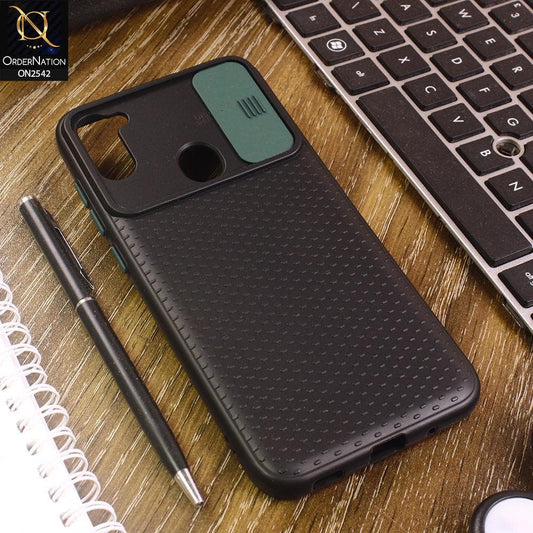 Samsung Galaxy M11 Cover - Green - New Style Dotted Texture Camera Slider Back Soft Case