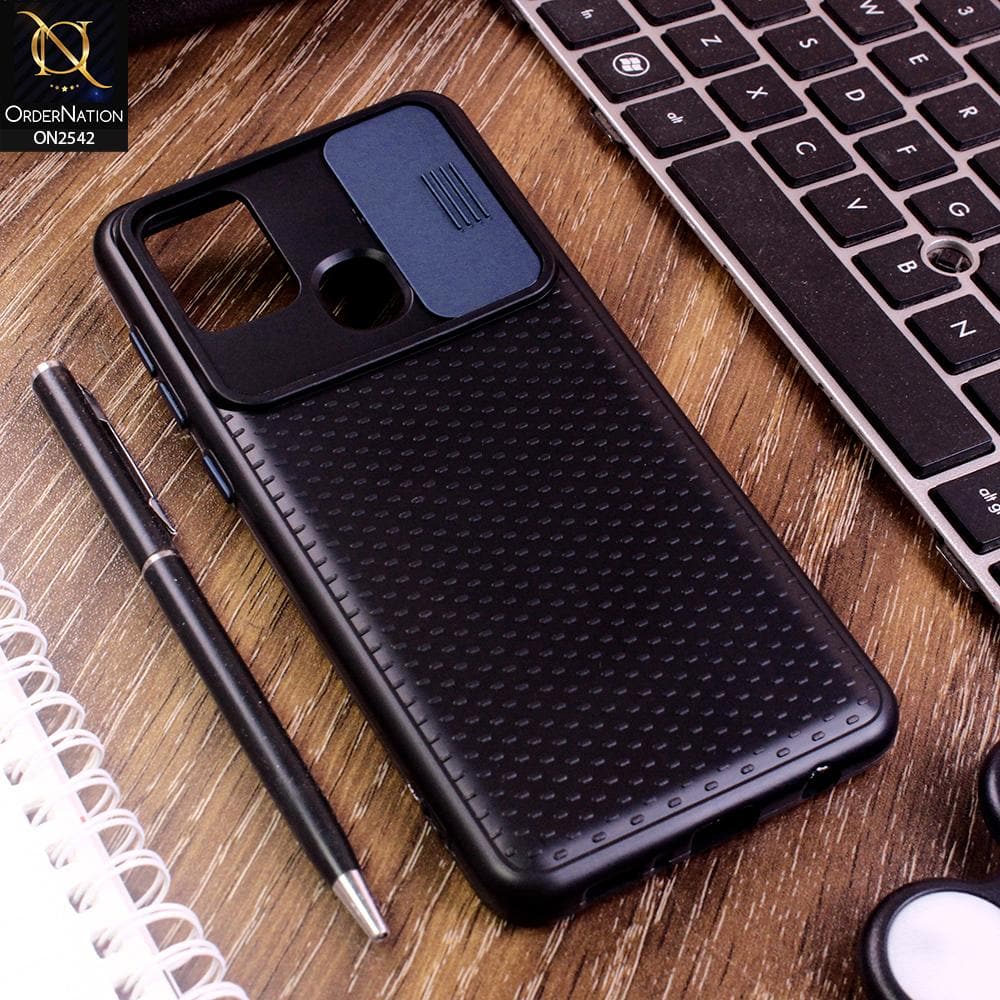 Samsung Galaxy A21s Cover - Blue - New Style Dotted Texture Camera Slider Back Soft Case