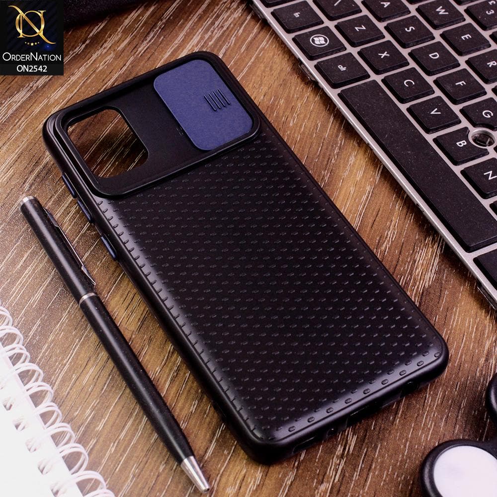 Samsung Galaxy A31 Cover - Blue - New Style Dotted Texture Camera Slider Back Soft Case