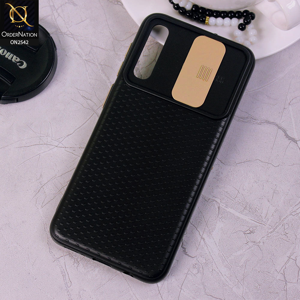 Samsung Galaxy M10s - Golden - New Style Dotted Texture Camera Slider Back Soft Case