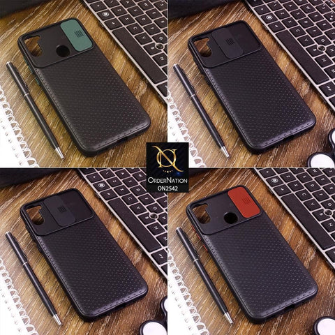 Samsung Galaxy A21s Cover - Black - New Style Dotted Texture Camera Slider Back Soft Case