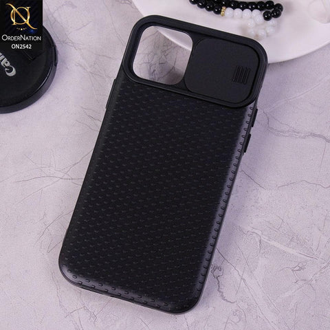 iPhone 12 Pro - Black - New Style Dotted Texture Camera Slider Back Soft Case