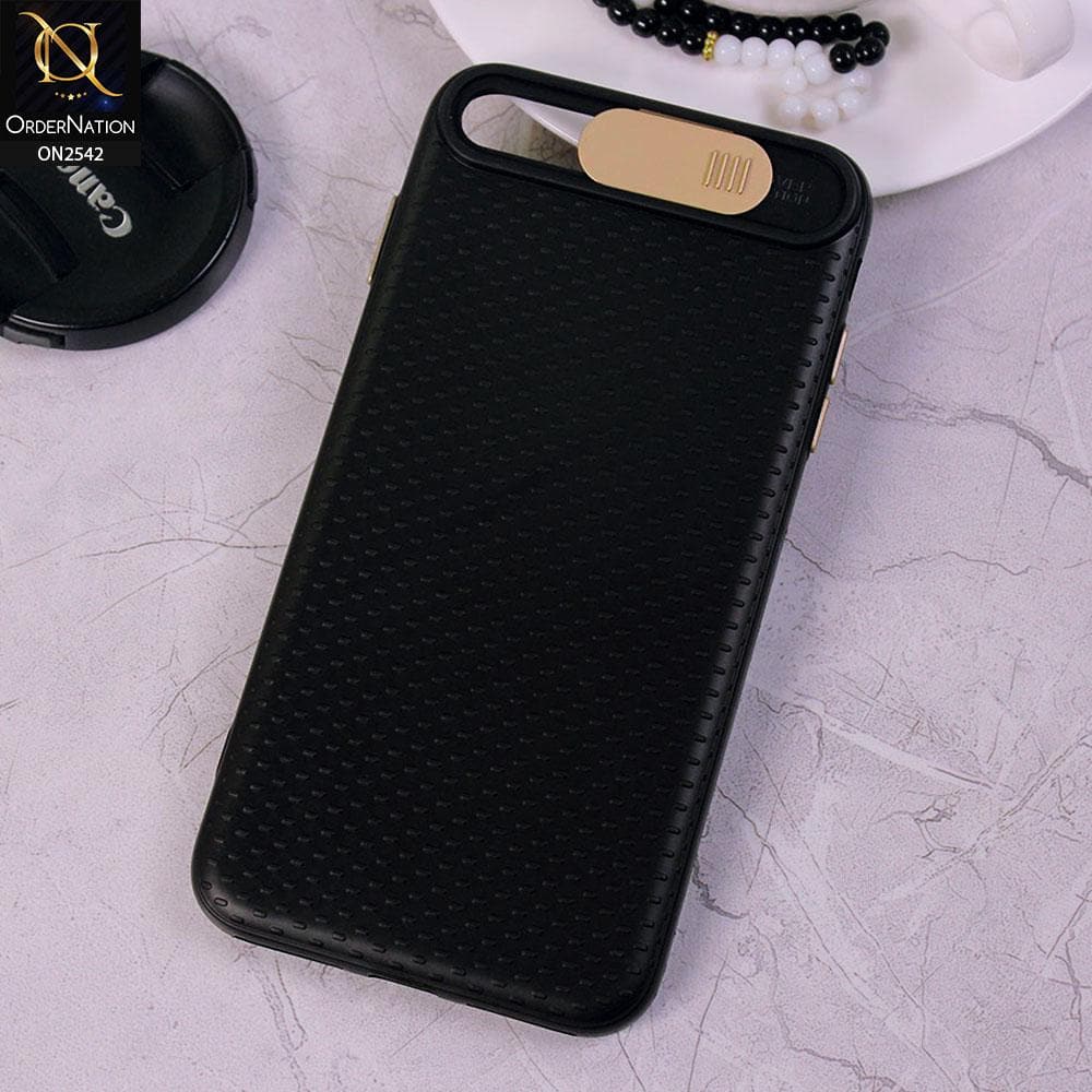 iPhone 8 Plus / 7 Plus - Golden - New Style Dotted Texture Camera Slider Back Soft Case