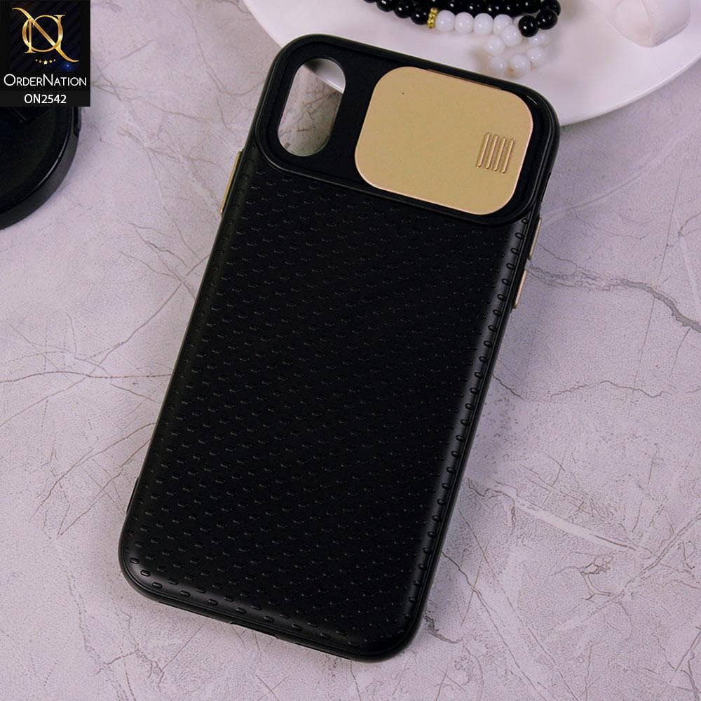 iPhone XS / X - Golden - New Style Dotted Texture Camera Slider Back Soft Case