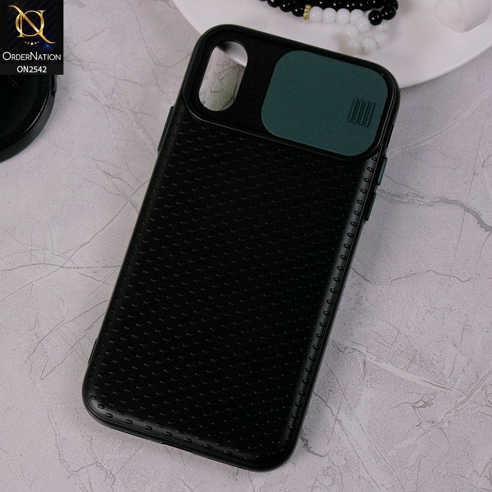 iPhone XR - Green - New Style Dotted Texture Camera Slider Back Soft Case