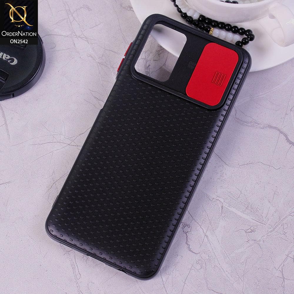 Samsung Galaxy A12 - Red - New Style Dotted Texture Camera Slider Back Soft Case