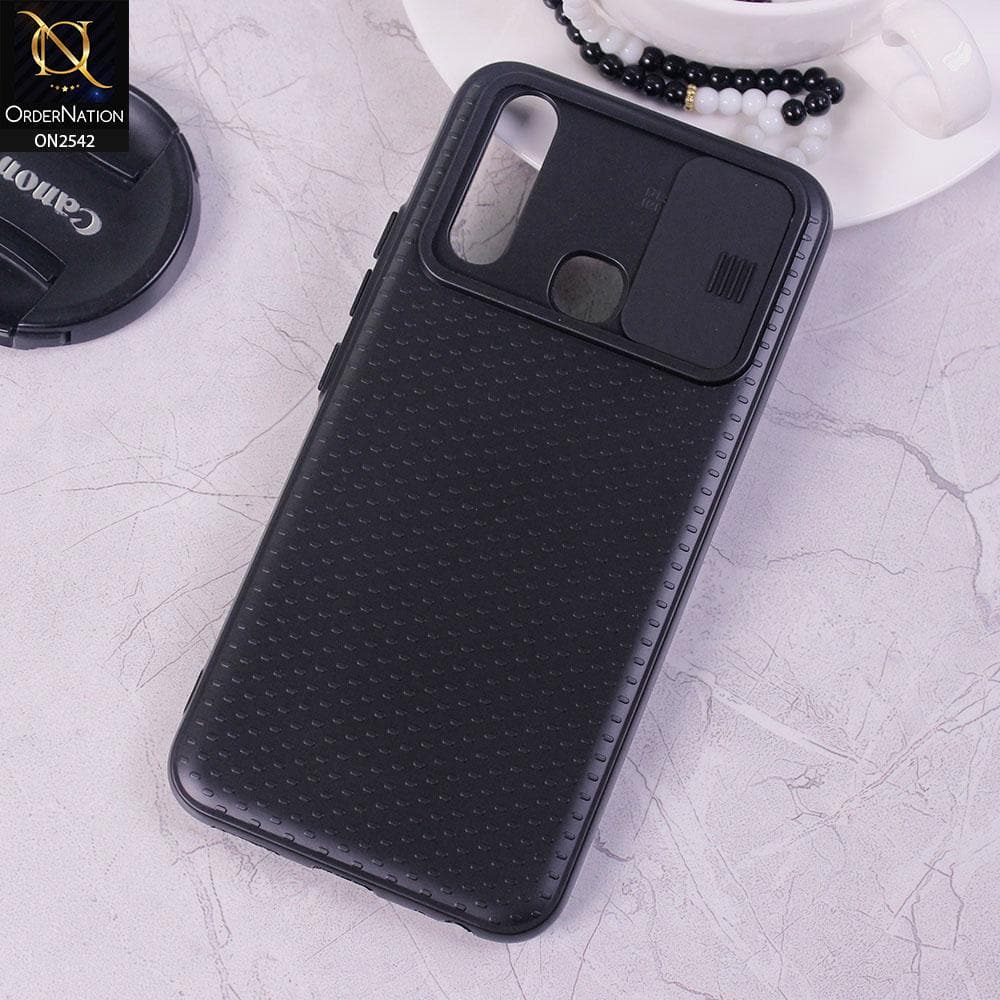 Vivo Y15 - Black - New Style Dotted Texture Camera Slider Back Soft Case
