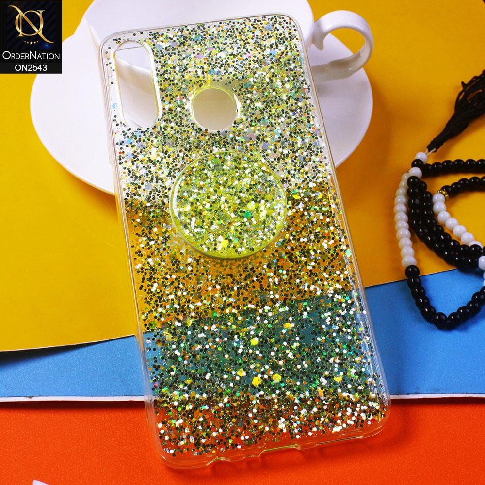 Samsung Galaxy A20s Cover - Design 2 - New Fashion Bling Not Moving Glitter Soft Case With Pop Shocket - Glitter Does Not Move