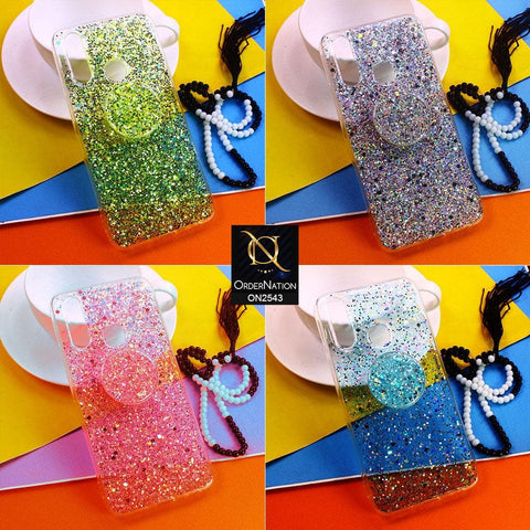 Realme C1 Cover - Design 2 - New Fashion Bling Not Moving Glitter Soft Case With Pop Shocket - Glitter Does Not Move