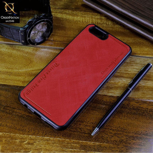 Oppo A3s Cover - Red - New Design Jeans Texture Leather Soft Case