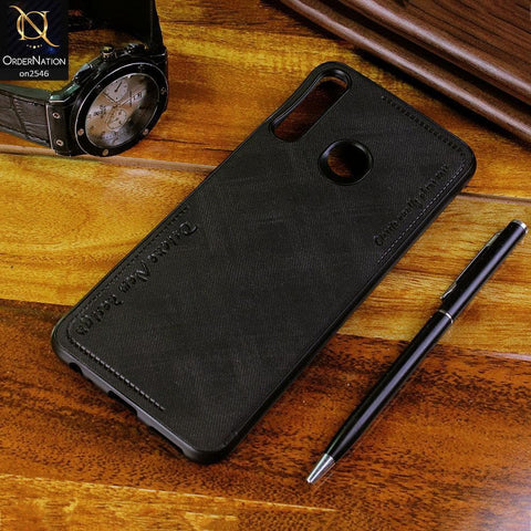 Tecno Camon 12 Air Cover - Black - New Design Jeans Texture Leather Soft Case