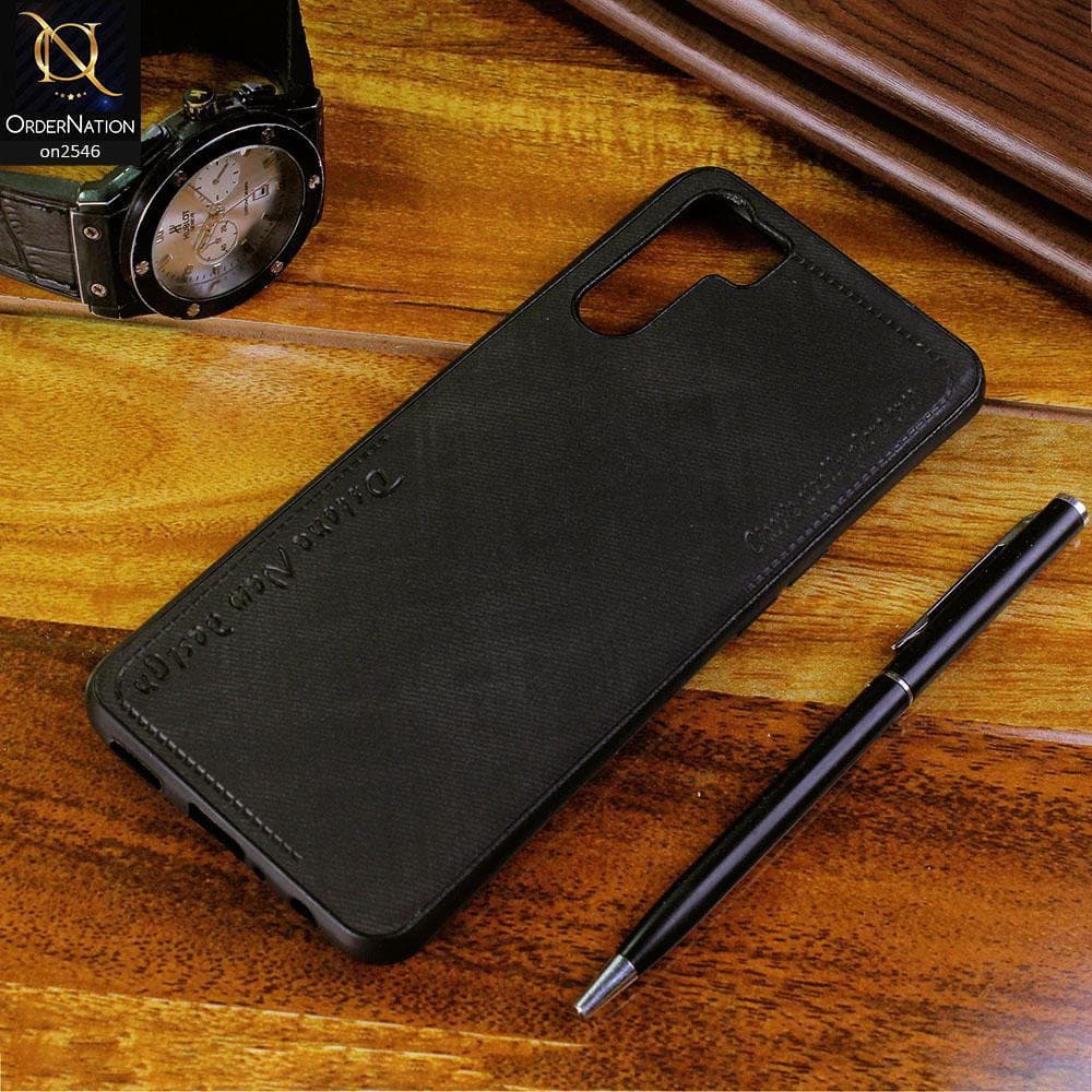 Oppo F15 Cover - Black - New Design Jeans Texture Leather Soft Case