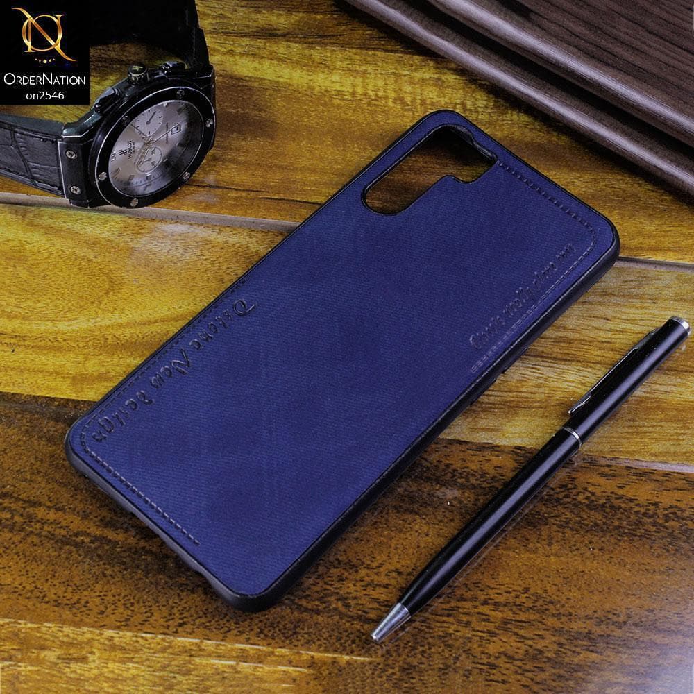 Oppo A91 Cover - Blue - New Design Jeans Texture Leather Soft Case