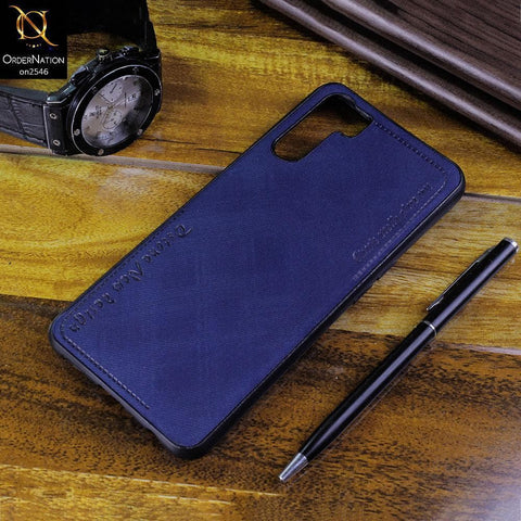 Oppo F15 Cover - Blue - New Design Jeans Texture Leather Soft Case