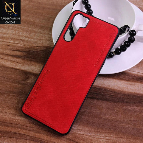 Oppo F15 Cover - Red - New Design Jeans Texture Leather Soft Case