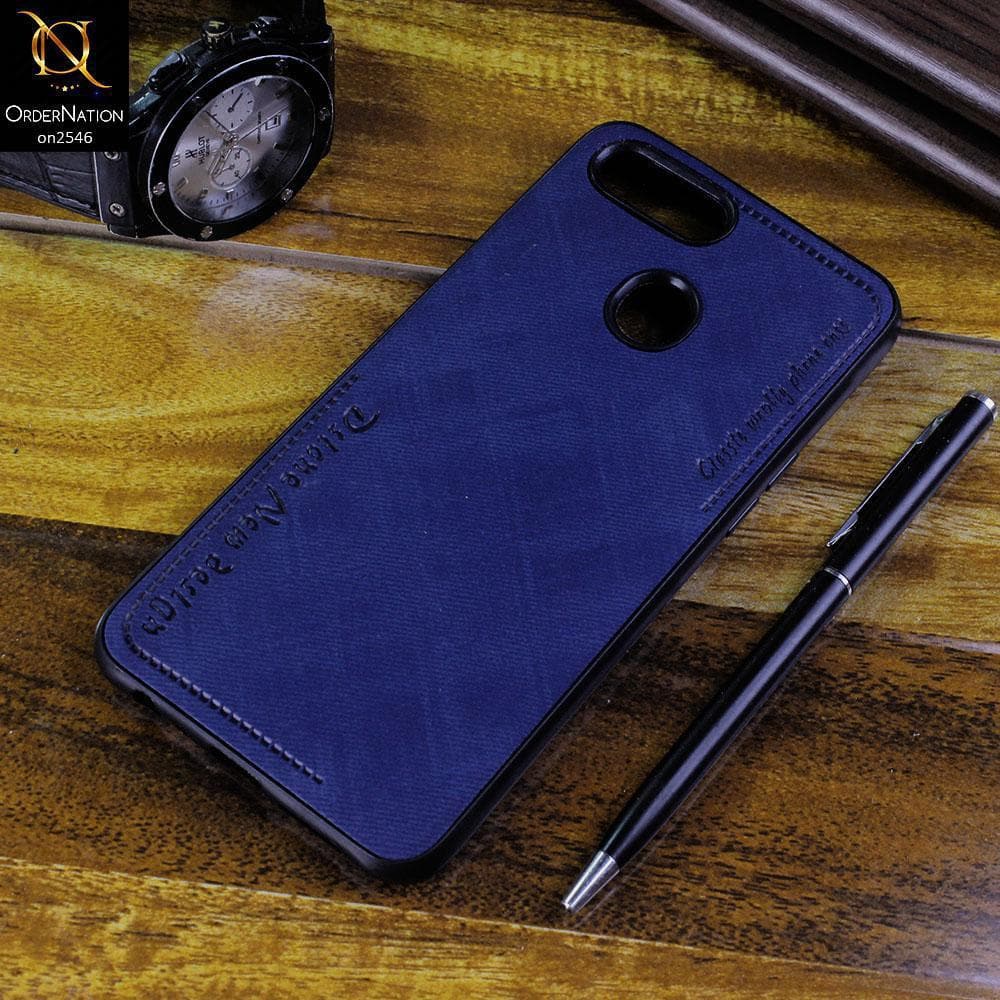Oppo F9 / F9 Pro Cover - Blue - New Design Jeans Texture Leather Soft Case
