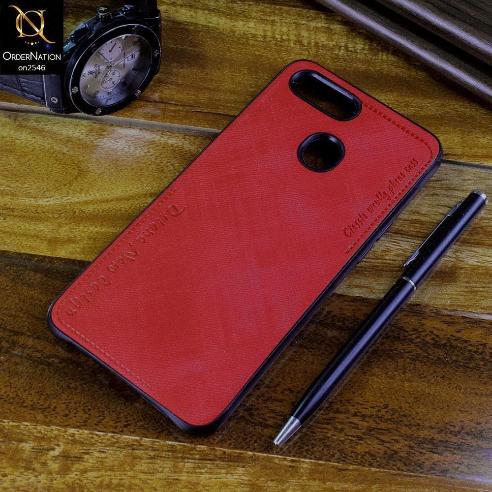 Oppo F9 / F9 Pro Cover - Red - New Design Jeans Texture Leather Soft Case