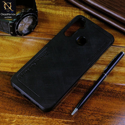 Realme 5 Cover - Black - New Design Jeans Texture Leather Soft Case