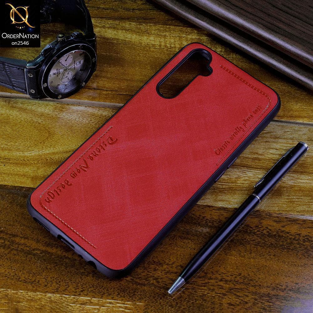 Realme 6s Cover - Red - New Design Jeans Texture Leather Soft Case